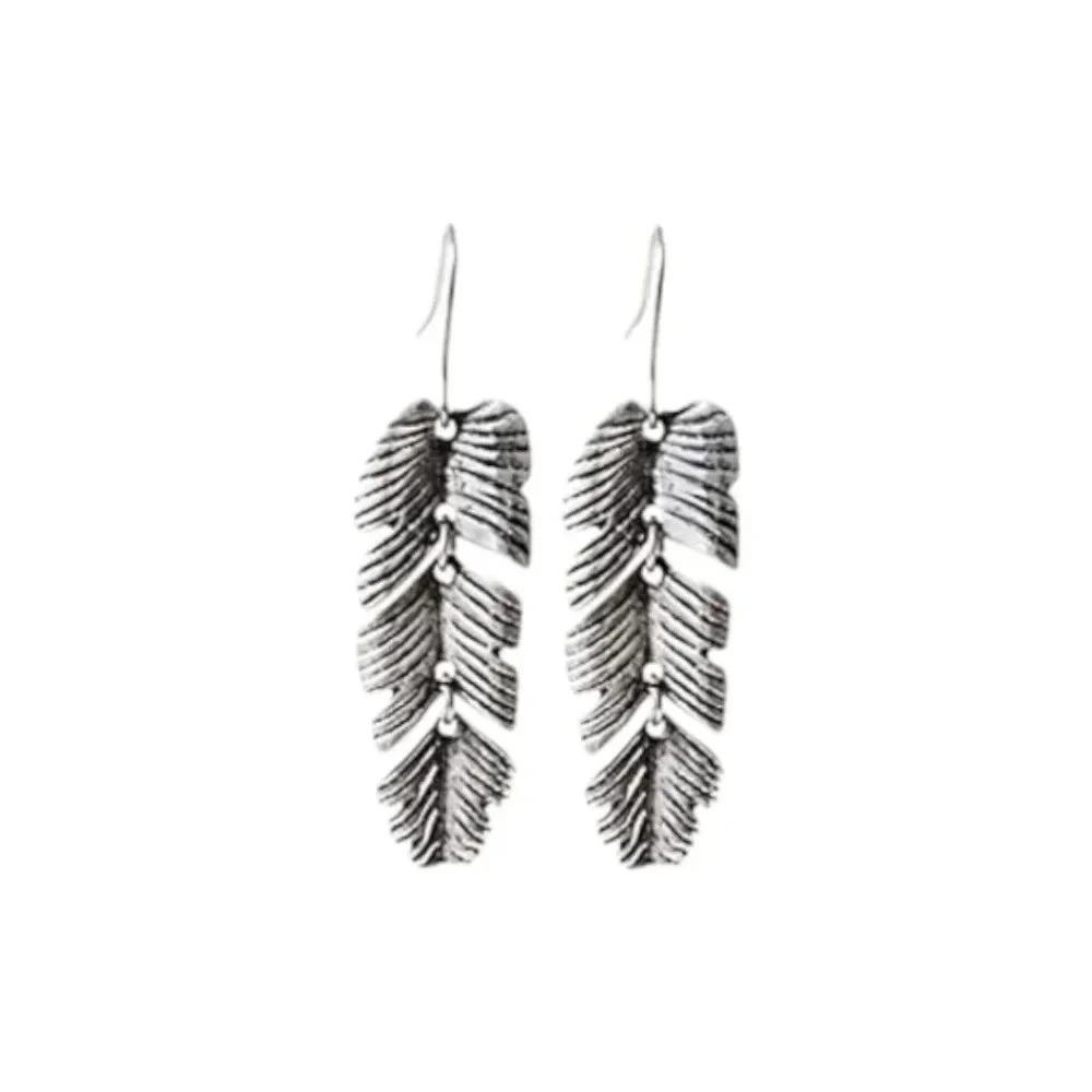 Bohemian Silver Plated Feather Earrings